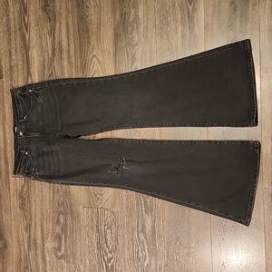 Express Black Mid Rise Distress Flare Leg Jeans